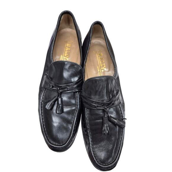 Vintage Mens Bally Tassel Loafers Black Leather Sz 11N Talbot Made in Italy